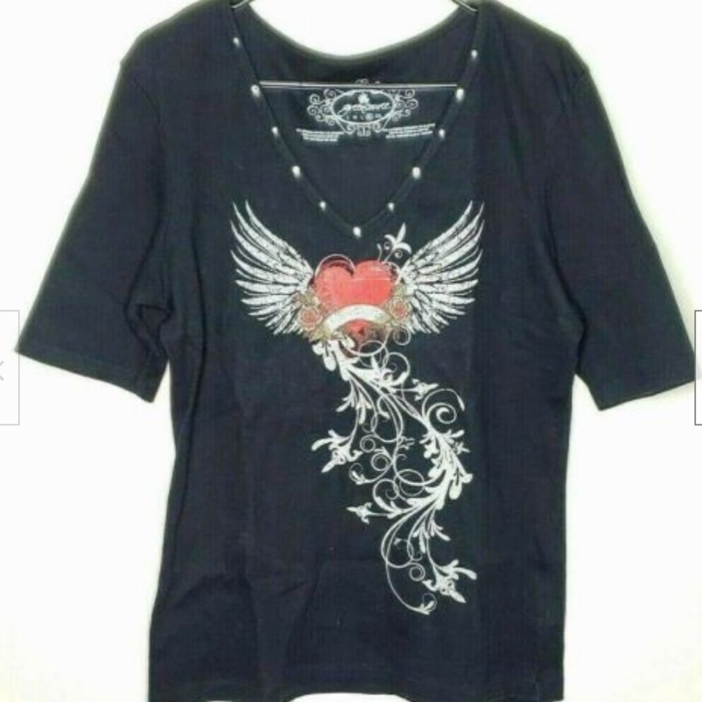 Greensource Top Womens XL Black Graphic Stretch Em